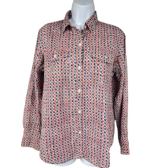 Lauren Ralph Lauren Womens Button Shirt Medium Cotton Red & Blue Geometric Print - Picture 2 of 10